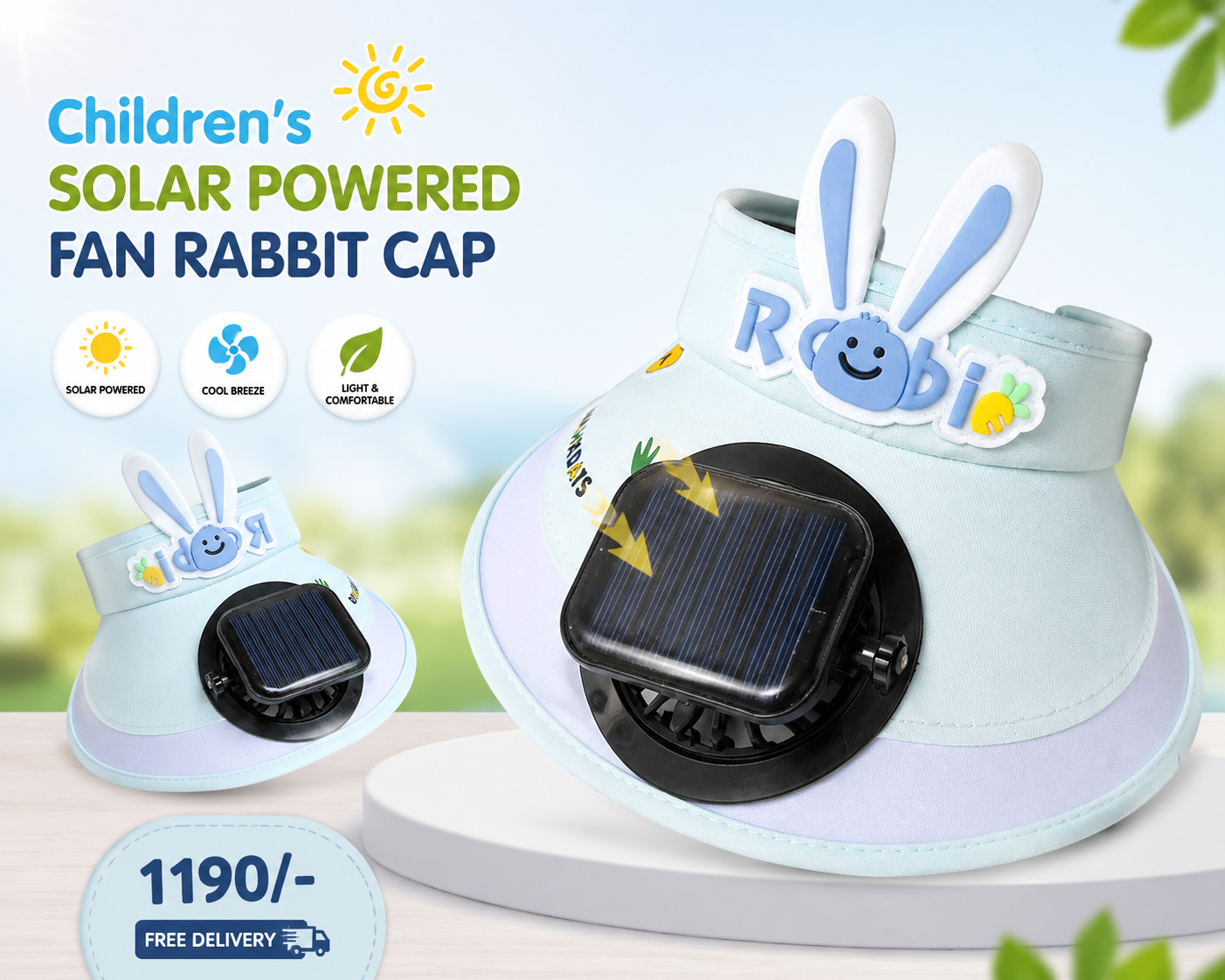 Children's Solar Powered Fan Rabbit Cap
